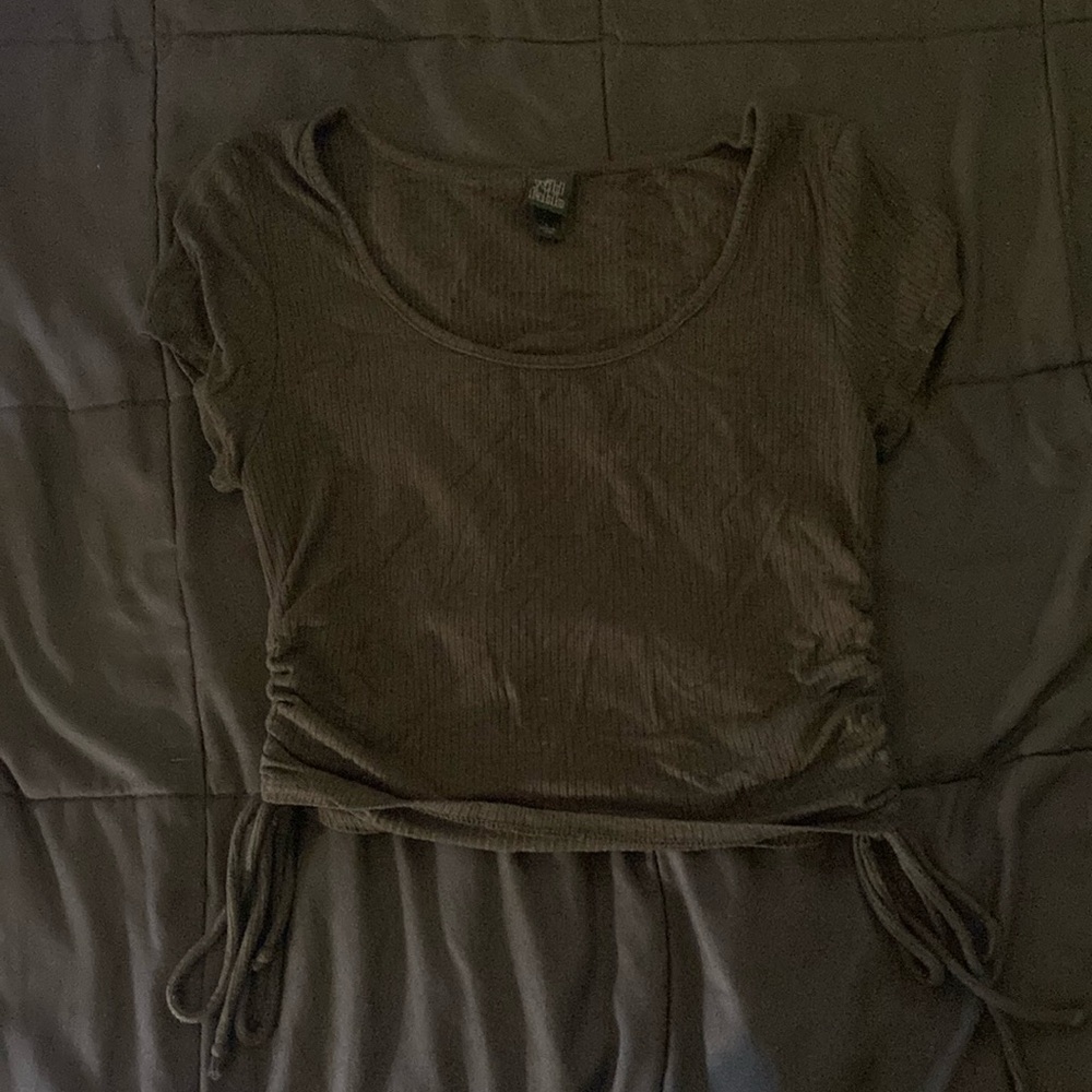 Green wild fable drawstring crop top